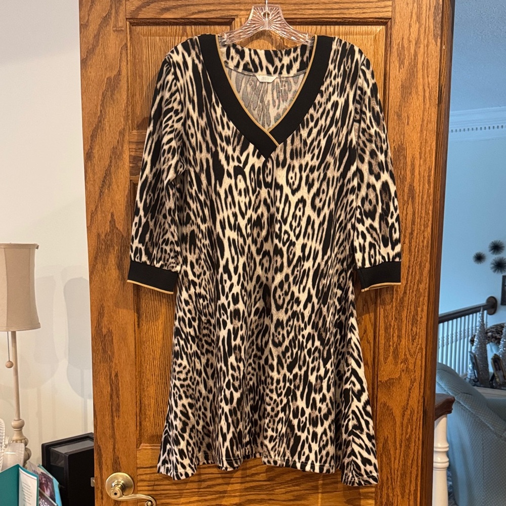 Kaktus Black and Cream Animal Print Long Sleeve Dress